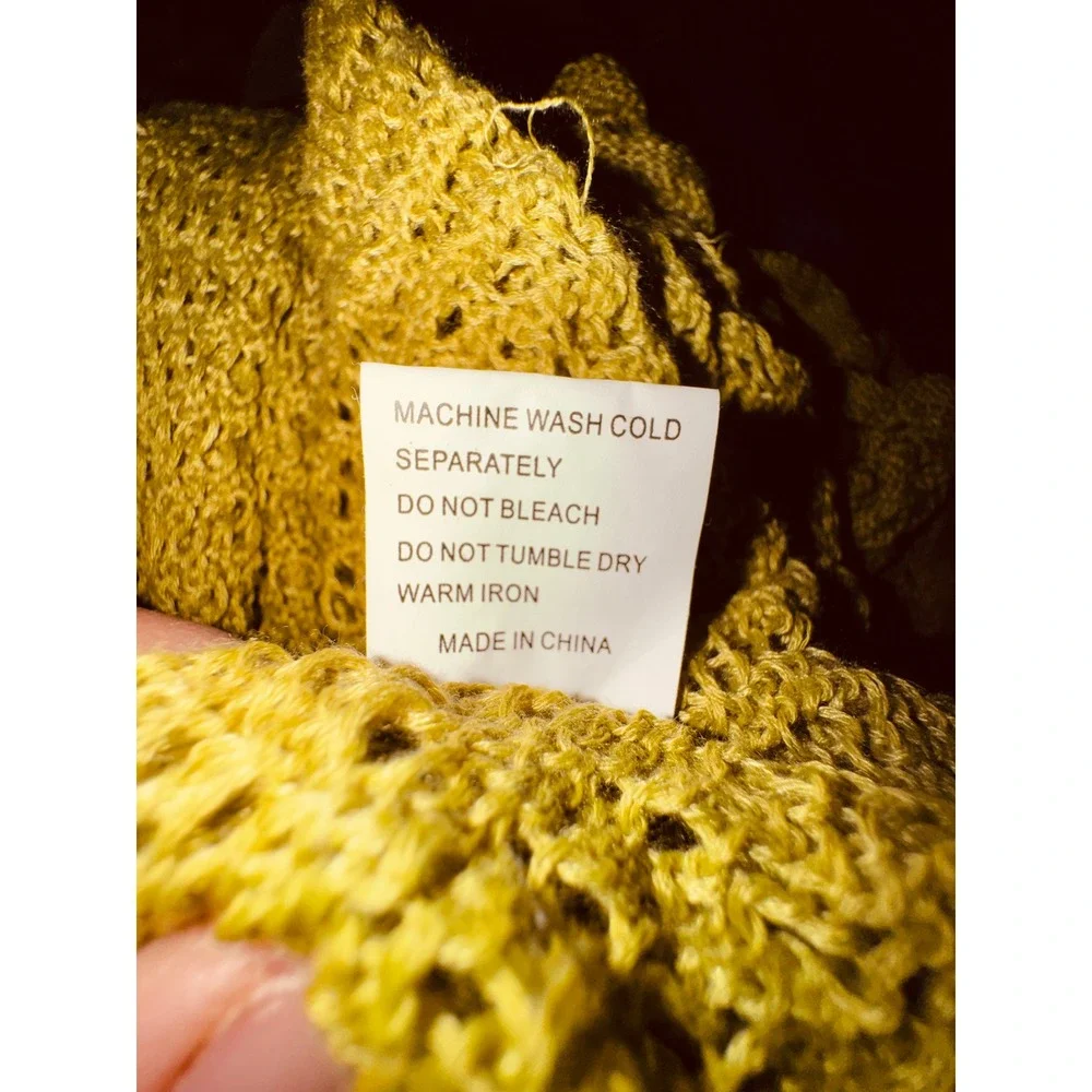 Y2k Mustard Yellow Crochet Knit Ruffle Hem Sexy Babydoll‎ Dress Large Party Club